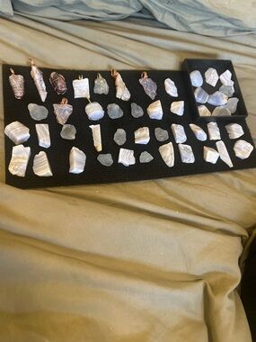 Blue Lace Agate Raw Stone and Blue Fluorite  Wire-Wrapped Pendants - Pale Blue